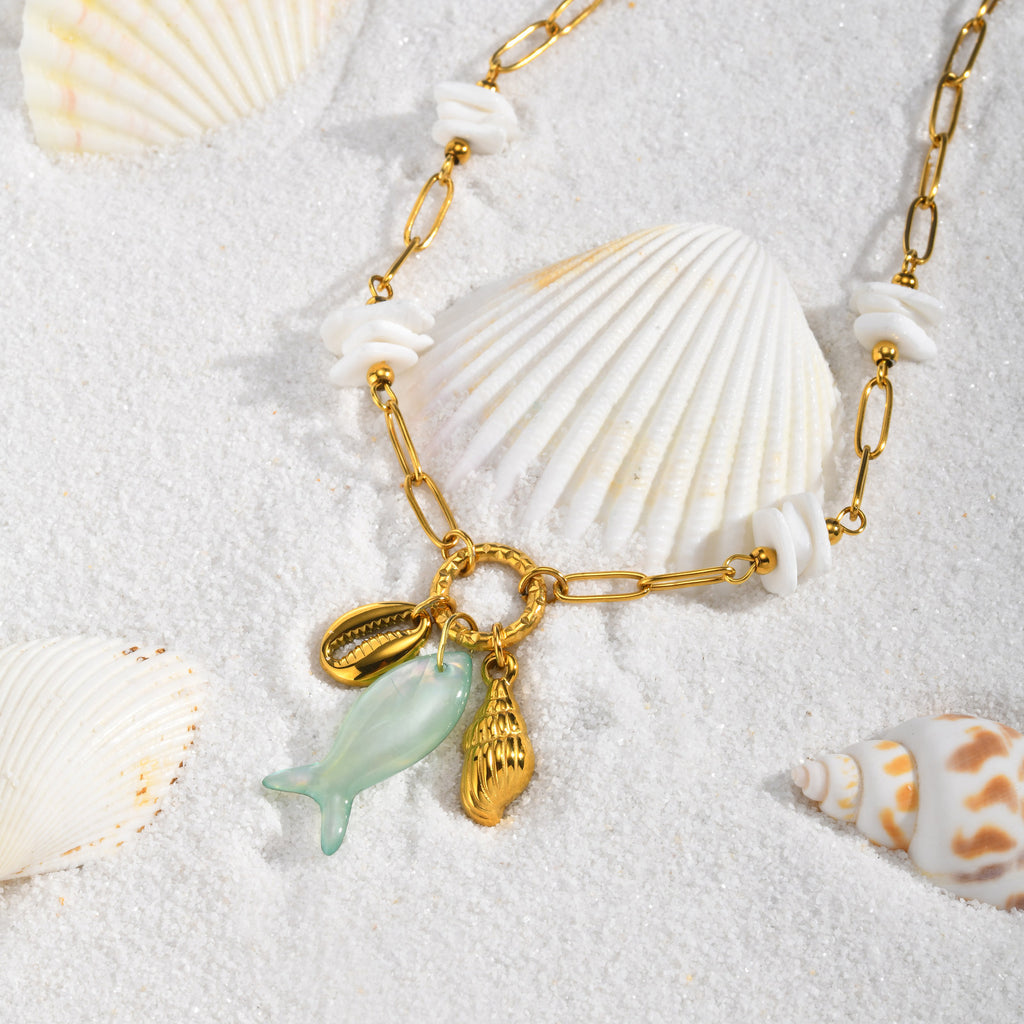 Seashell Charm Paperclip Necklace