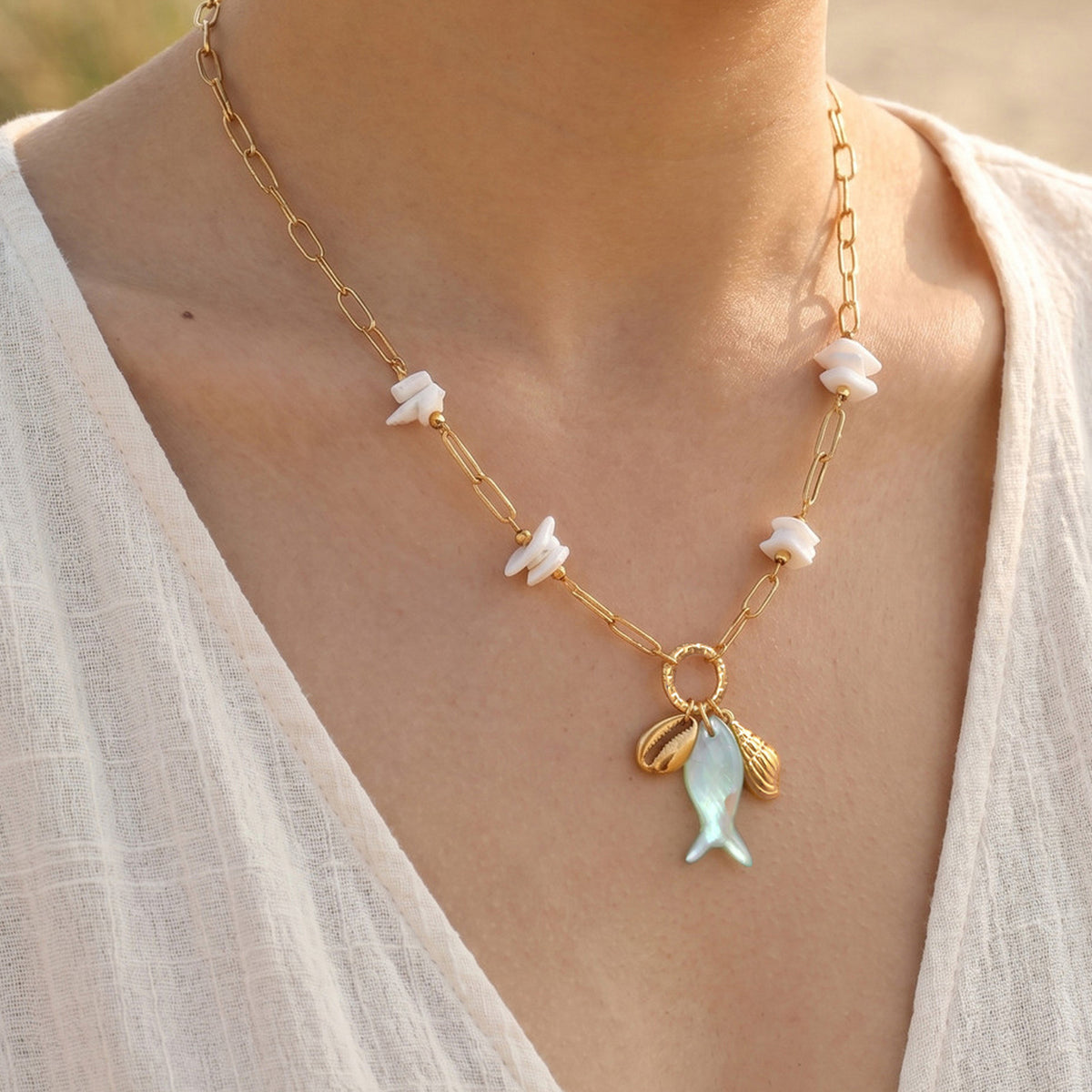Seashell Charm Paperclip Necklace