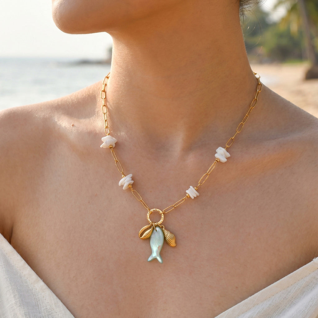 Seashell Charm Paperclip Necklace